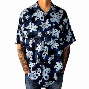 Vintage 90s Hana Bay Island Tropics Blue Hawaiian Shirt XL
